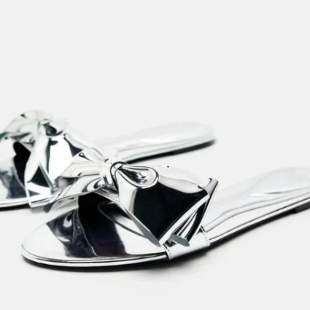 ZARA METALLIC SANDALS WITH BOW